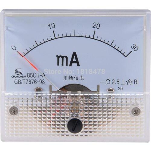 85C1 0-50mA 1mA 20mA 30mA 100mA 200mA 500mA DC Analog Panel Ampere Current Meter Ammeter Gauge 85C1 White 0-50mA 64*56mm
