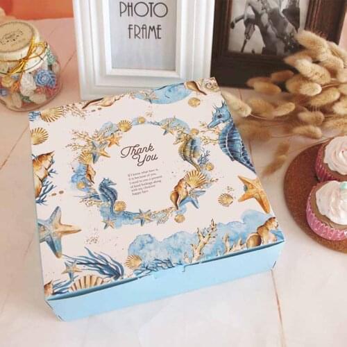 5pcs 21x21x6.5cm Blue starfish Cookie Paper Box Chocolate Cake Party Packaging Candy DIY Wedding Gift Box
