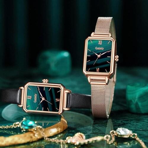 Dropshipping Fashion Women Watch Bracelet Set Green Dial Luxury Ladies Watches Simple Rose Gold Mesh Female Quartz Clock