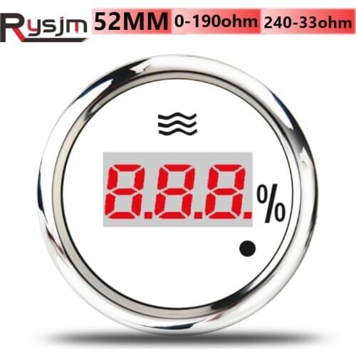 0-190ohm/240-33ohm Pointer Water Tank Level Gauge 52mm Waterproof Fuel/Water Level Gauge Sensor for Marine Car RV With Alarm