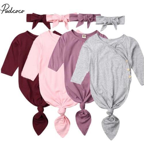 2019 Baby Spring Autumn Bedding Clothing Newborn Baby Infant Solid Swaddle Sleeping Bag Sack Wrap Longsleeve Outfit Headband Set