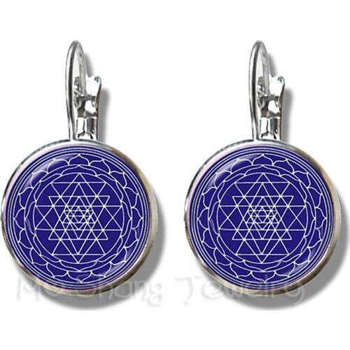 Indian Lucky Flower Jewelry Religious Mandalas Vintage Stud Earrings Zen Charms 16mm Glass Cabochon Stud Earrings OM Yoga Gift