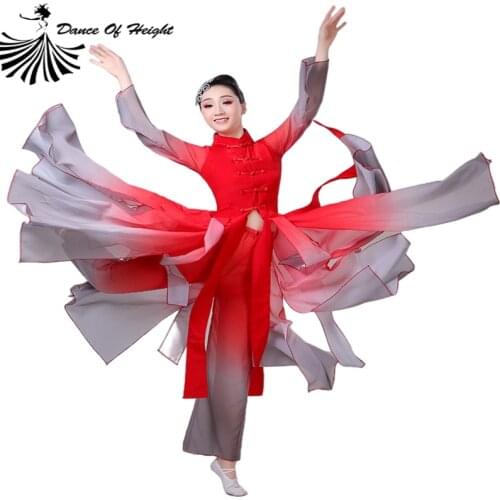 Chinese Traditional Fan Veil Dance Folk Dance Costume Yangko Dance Skirt Female Design 3XL Red-Grey