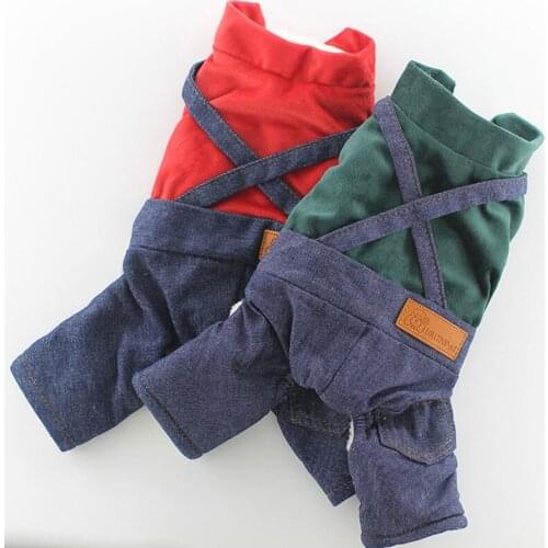 Pet Overalls Winter Dog Denim Jumpsuit Costume Female Girl Puppy Dog Clothes Dropship Chihuahua Cat Warm Suit Poodle York Outfit