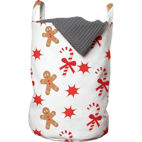 Gingerbread Man Laundry Basket Candy Cane Bowties Red Star Organizer for Clothes Underwear Socks Toys Wash Bag & Home Storage