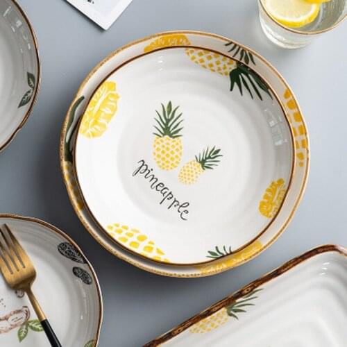 8INCH Round Ceramic Plate Pineapple Japanese Square Sushi Noodles Restaurant Bone China Western Dish Household Kitchen Supplies