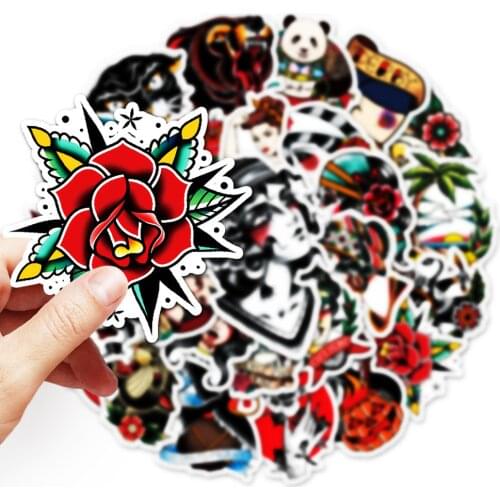 50pcs Retro old school tattoo style sticker refrigerator skateboard trolley case decals backpack Tables waterproof PVC sticker