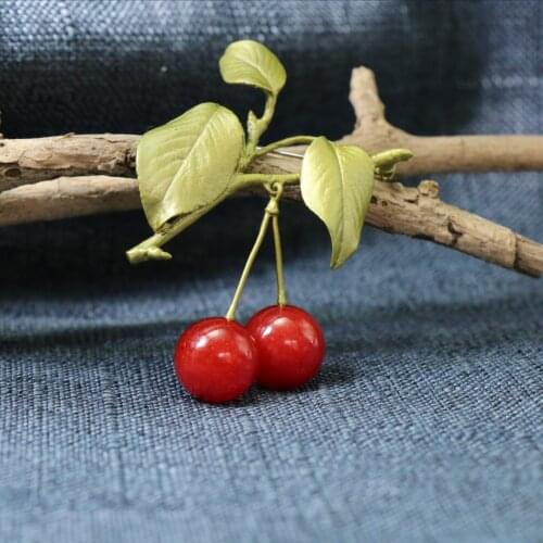 The new intellectual elegant copper green leaves of the lacquer that bake cherry brooch brooches female accessories accessories