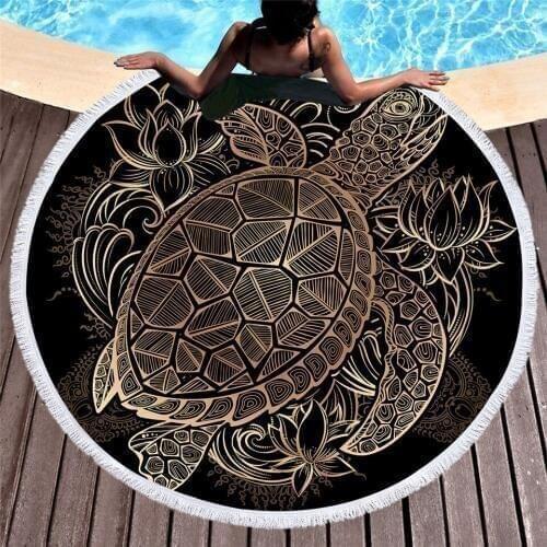 Yoga Blanket Lotus Turtle Round Tapestry Microfiber Bikini Cover Up Beach Tassel Towel Swim Shawl 150cm Thick Camping Picnic Mat