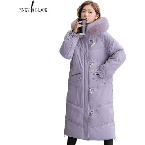 PinkyIsBlack Winter Long Parkas Women Fashion Thick Fur Hooded Coats Women Elegant Collected Cotton Padded Winter Jacket Female