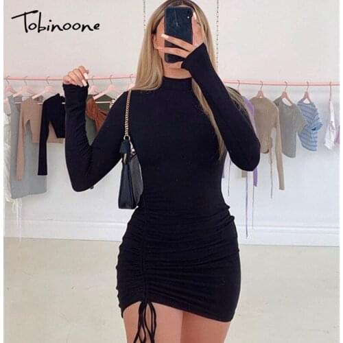 Tobinoone Pleated Sexy Bodycon Dress Women Skinny Slim Elastic Party Dress Stretchy Nightclub Wrap Mini Dress Vestidos 2020