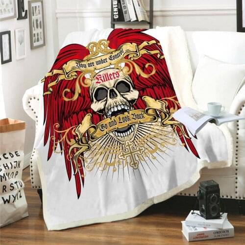 3d Floral Skull Print Bedding Blanket Gothic Style Plush Velvet Warm Comfortable Sheets Cartoon Office Nap Blankets On The Sofa