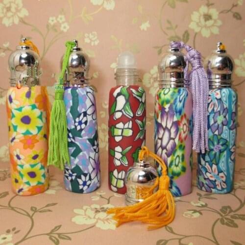 10ml Empty Glass Perfume Essential Oil Bottle Flower Roll On Roller Soft pottery glass bottles Polymer Clay bottle