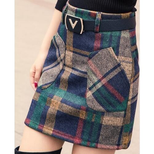 S-3XL New Womens Woolen Blends Skirt Winter 2019 Spring Autumn Fashion Elegant Plaid Thick Slim Short Skirt Girl Female Cotton
