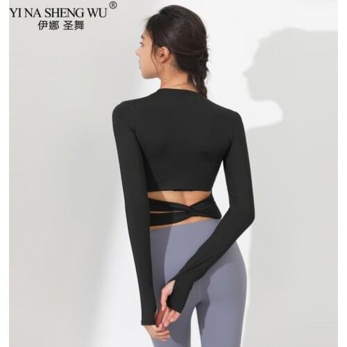 Sexy Backless Cropped Yoga Top Long Sleeve Fitness Yoga T Shirt Women Breathable Running Training Sport T-shirt Gym Fitness Tops