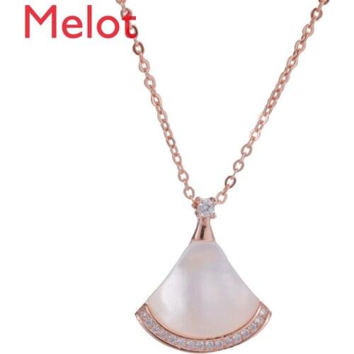 Silver Jewelry Small Skirt Ornament Sterling Silver Necklace Fan-Shaped Shell Stylish Pendant Simple Clavicle Chain for Women