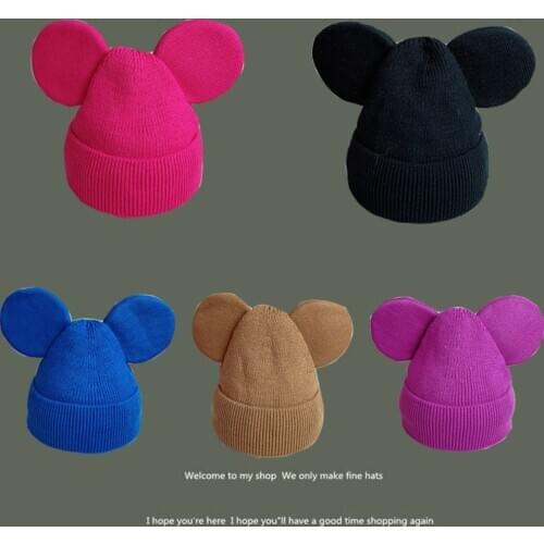 New Fashion Mens ladies Winter Mickey Big Ear Beanie Hat Warm Hip-hop Punk Knitted Winter Hat Women Autumn Woolen Cap Good flex