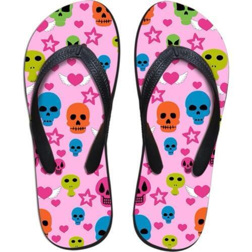 Customized Cute Ladies Slippers Skull Pattern Women Flip Flops Summer Female Beach Flats Slippers Woman Light Flip Flops Beach