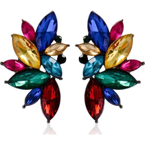 SHUANGR Multi Color Luxury Crystal Stud Earrings Elegant Gems Earrings Charms For Women Jewelry Gift Brincos bijoux femme
