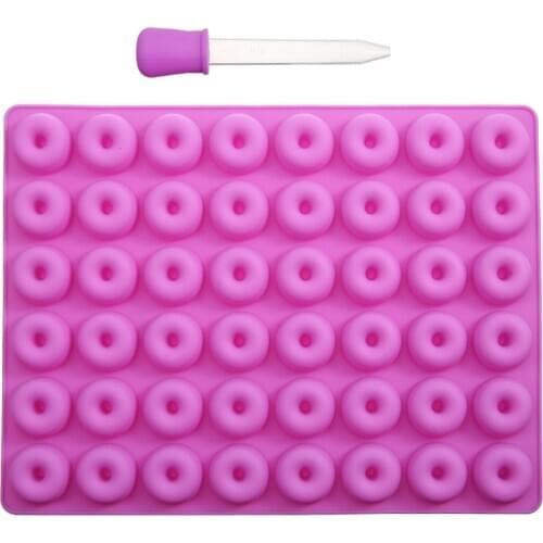 Silicone Donut Candy Mold 48 Holes Mini Donut Gummy Mold Ice Tray +Dropper For Drop Gel Work Kitchen Sugarcraft Bakeware