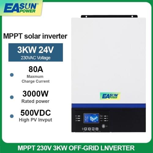 3000W 220Vac Solar Inverter Bluetooth PV Input 500Vdc 80A MPPT Solar Charger Support Mobile Monitoring USB LCD Control
