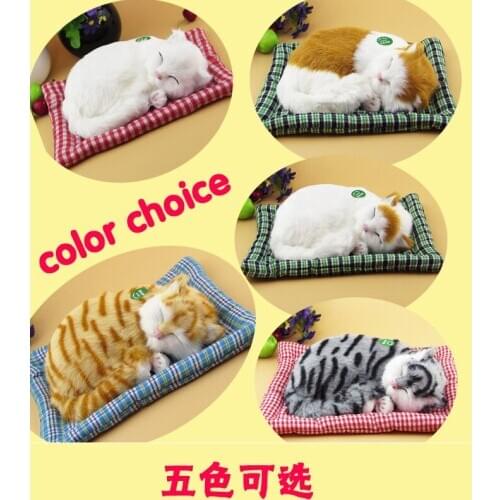 About 25x20cm sleeping cat ,furry fur cat , sound miaow cat model Creative car ornament layout decoration gift h1305