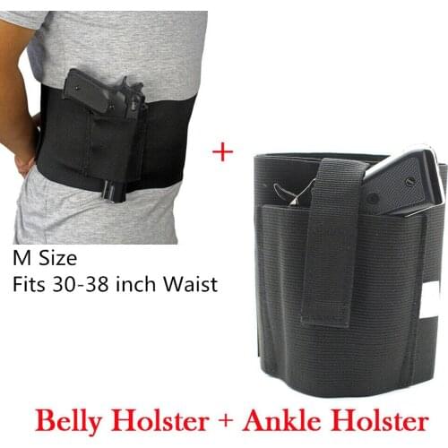 Tactical Concealed M Size Belly Band Holster with Ankle Holster Pistol Holster with 2 Magazine Pouches