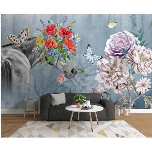 WDBH Custom photo 3d wallpaper Modern art horse flowers background living room home decor 3d wall murals wallpaper for walls 3 d