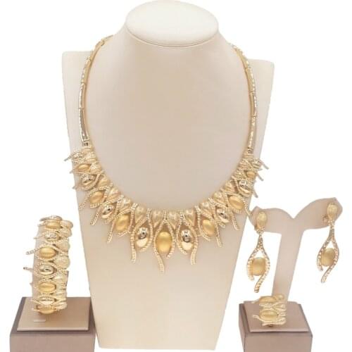Yuliali Gold Jewelry Latest Design 18k Gold Plated Wholesale Artificial Jewelry Set Brazil Wedding Jewelry Sets
