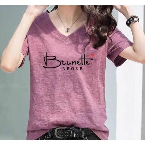 Cotton V-neck Ladies Short Sleeve T-shirt Summer 2021 New Style Half Sleeve Loose T-shirt