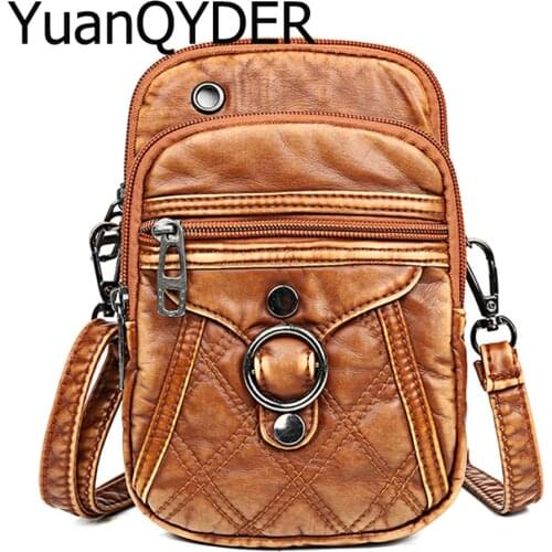 Vintage Belt Buckle Mini Crossbody Bag for Women Designer New Soft Leather Shoulder Bag Multi-pocket Travel Mobile Phone Purses