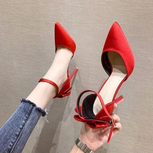 Women Suede bow pointed toe Heels Shoes Women Professional Shoes Ladies Shallow Mouth Work Shoes Elegant Ladies Office sandals