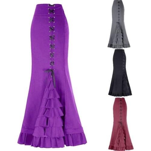 Women Vintage Skirt Gothic Victorian Corset Party Fishtail Long Skirt Ladies Skirts