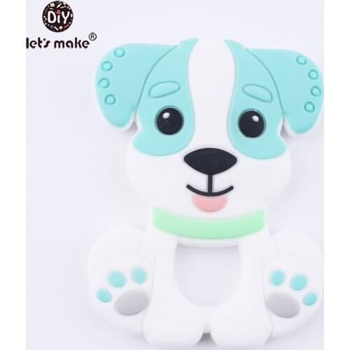 Lets Make Blue Color Cartoon Dog 1pc Baby Teether Cute Toys BPA Free DIY Nursing Teething Pendants Food Grade Silicone Teether