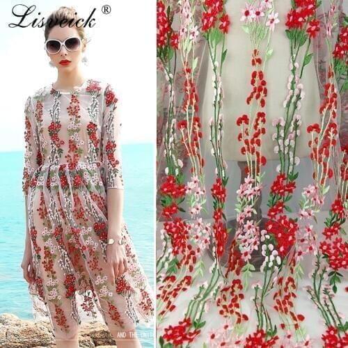 1yard Vintage color flower heavy embroidery tulle lace fabric French lace diy fashion dress skirt clothing accessories