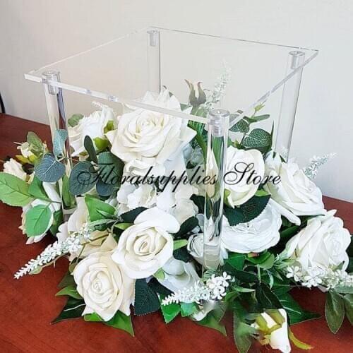 10PCS Wedding Decoration Table Centerpiece Clear Flower Vase Rectangle Flower Pot Stand Acrylic Display Riser Cake Stand
