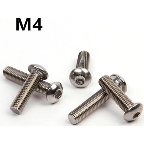 100pcs/lot M4x5/6/8/10/12/14/16mm GB70.2 304 Stainless Steel Round Head Screws Mushroom Hexagon Socket Button Head Screw ISO7380
