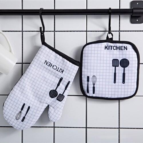 2pcs/set Microwave Baking BBQ Glove Cotton Oven Mitts Heat Resistant Linen Pad Potholders Non-slip Mitten