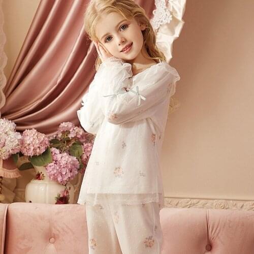 2 Piece/set Pajamas For Girls Autumn Winter Long Sleeve Warm Sleepwear Kids Children Soft Cotton Mesh Princess Home Clothes