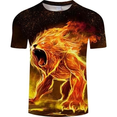 2020 New Summer Animal tshirt Men/Women t shirt Flame lion t-shirt 3D Black Top Tee Short Sleeve Clothing Brand 5XL