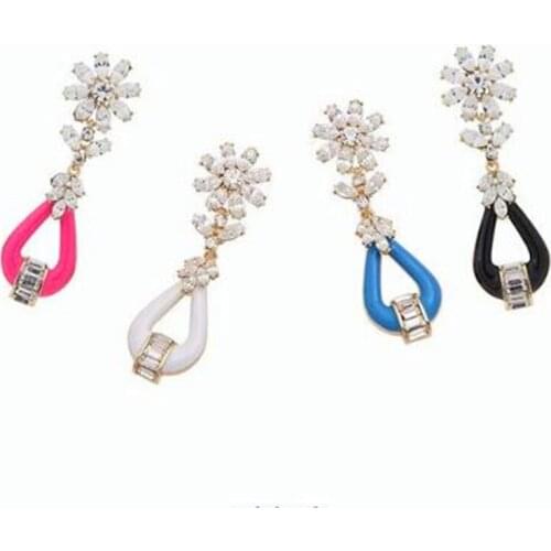 2021 Fashion Jewelry Crystal Artificial Gem Patchwork Leaves Flower Ladies Sexy Big Gold Earrings For Elegant Women