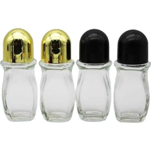 50ML transparent clear glass bottle with roll on gold/black lid for eye cream,perfume,essential oil ,deodorant /fragrant bottle