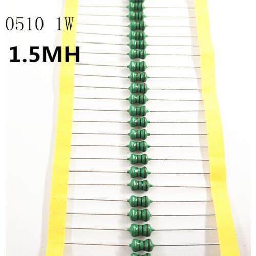 50pcs/LOT 1w 1500uH 1.5MH 0510 Color Code Inductance Inductor