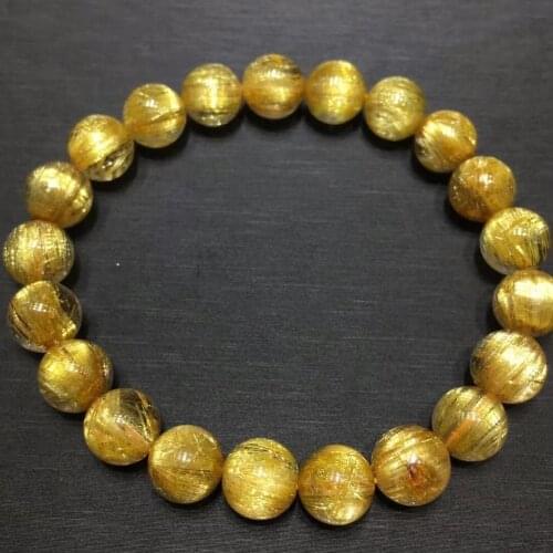 Brazil Natural Gold Rutilated Quartz Bracelet 9mm Clear Round Beads Women Men Fashion Big Size Bead Wealthy Stone AAAAAAA