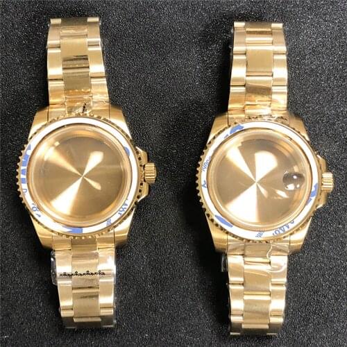 For NH35/NH36 Movement PVD SUB Stainless Steel Watch Case+Strap Sapphire Glass Flat Mirror/Magnifying Glass Shell Belt