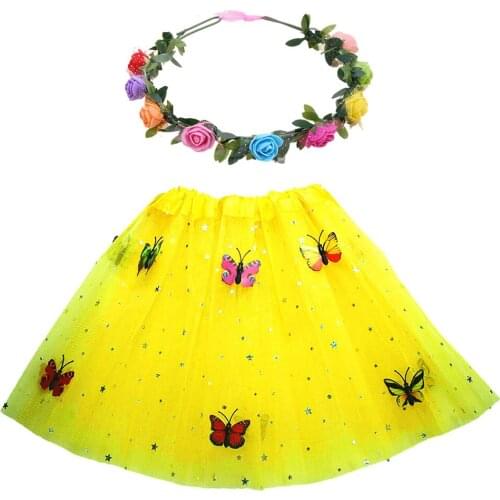 Kids Children Princess Girl Star Butterfly Tulle Tutu Skirt Flower Headband Wreath Set Cosplay Costumes Party Ball Birthday Gift