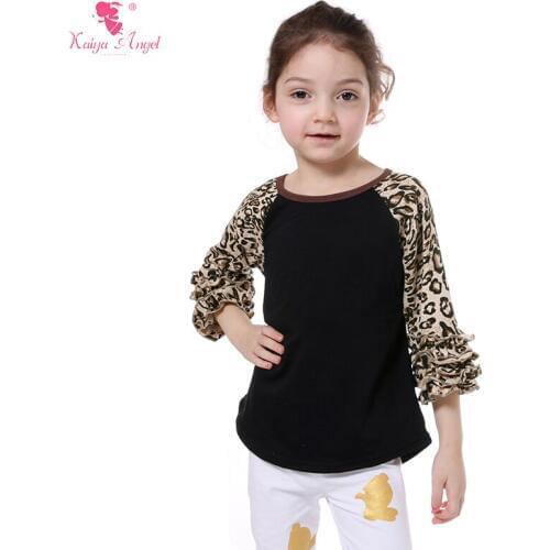5 pcs/ lot Kids Shirts Cheetah Icing Raglans Ruffle Raglans Top T shirt Girl Ruffle Raglan Shirt Girl Clothes Kids raglans