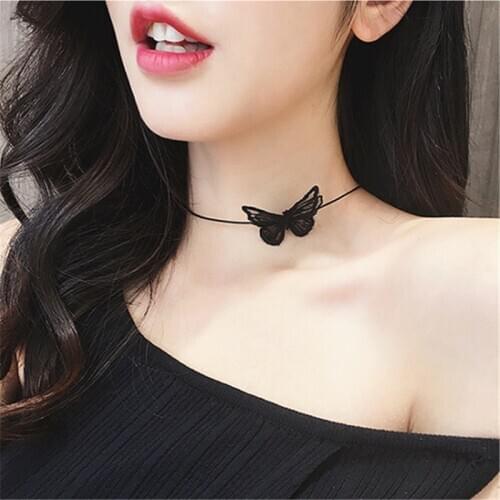 Fashion White Black Lace Butterfly Choker Necklace Charm Jewelry Women Accessories Wholesale Insect Rope Clavicle Chain Necklace