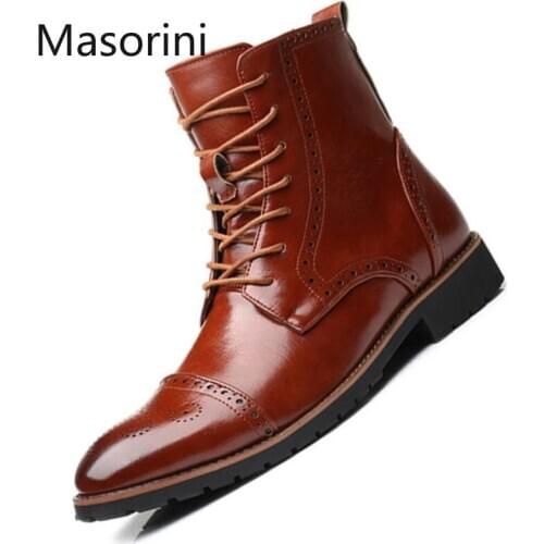 Quality 2020 Men Boots Classic Men Pointed Toe Boots Men Leather Boot Outdoor Non-slip Men Ankle Boots Retro Mans Footwear 38-48