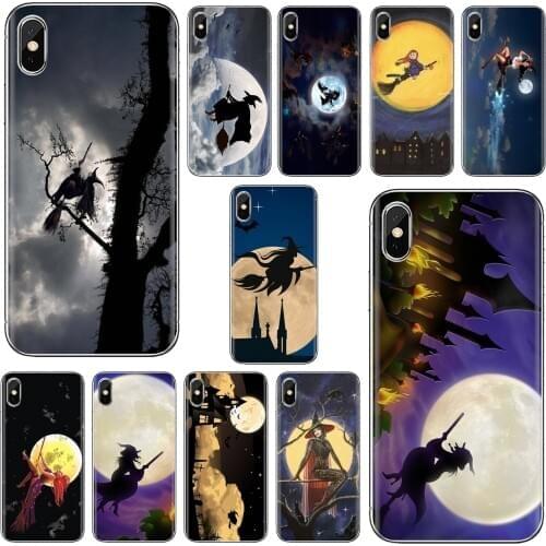 Soft Cover Halloween Witch Flying Broom Over Moon For Samsung Galaxy A10 A30 A40 A50 A60 A70 a12 a31 a41 a51 a71 a20e a21s M30
